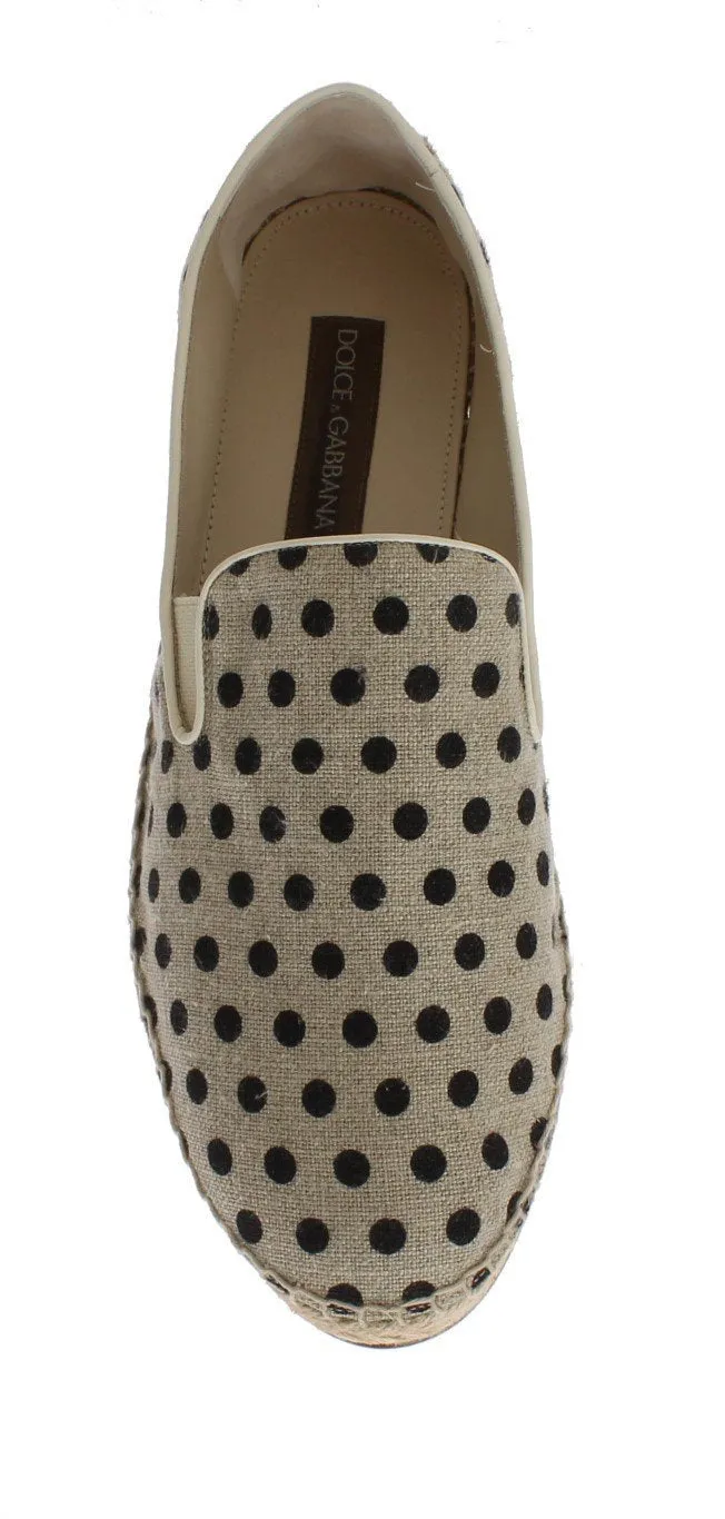 Beige Linen Polka Dot Logo Espadrilles