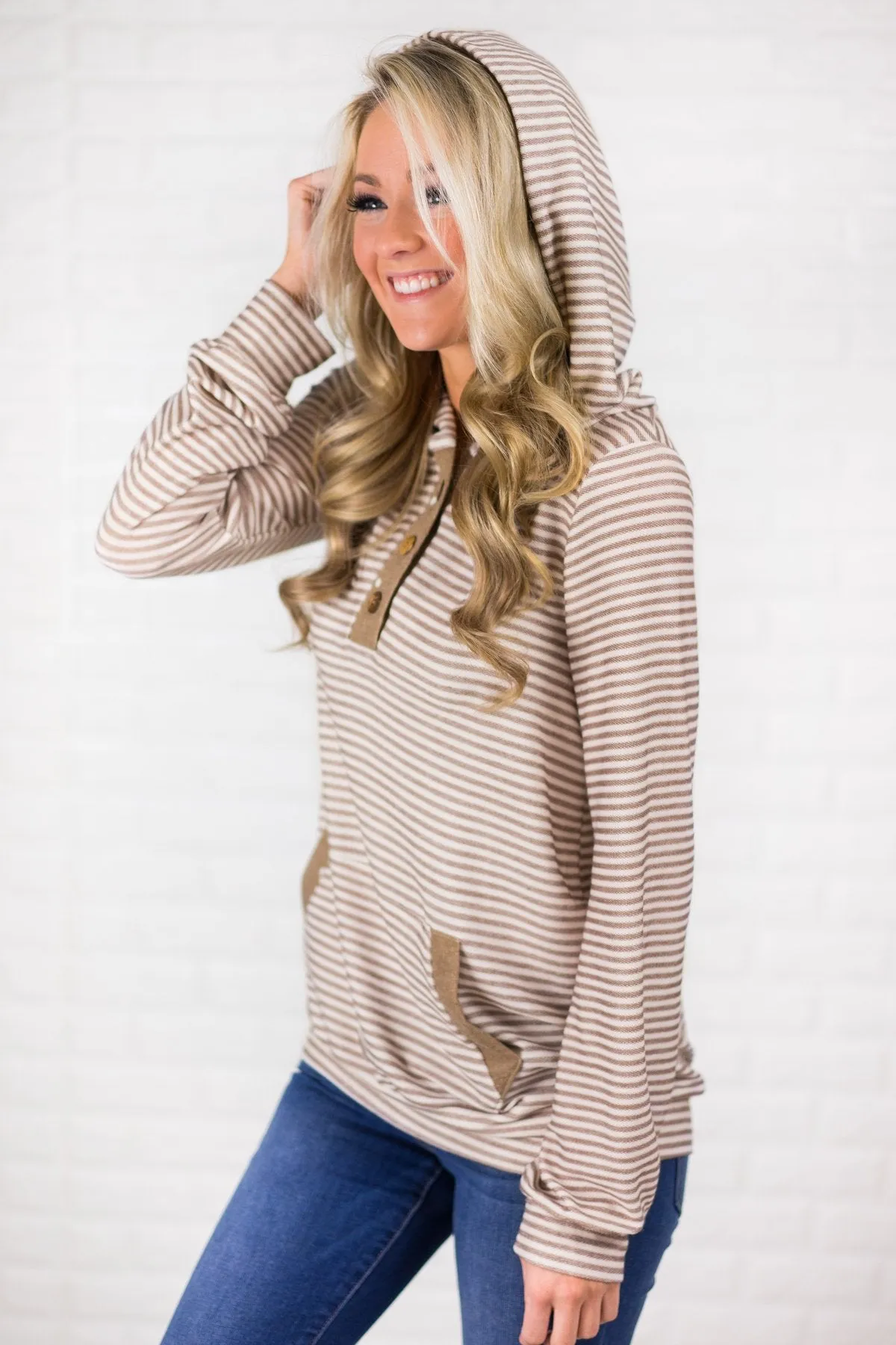 Beige Striped & Polka Dot Hoodie