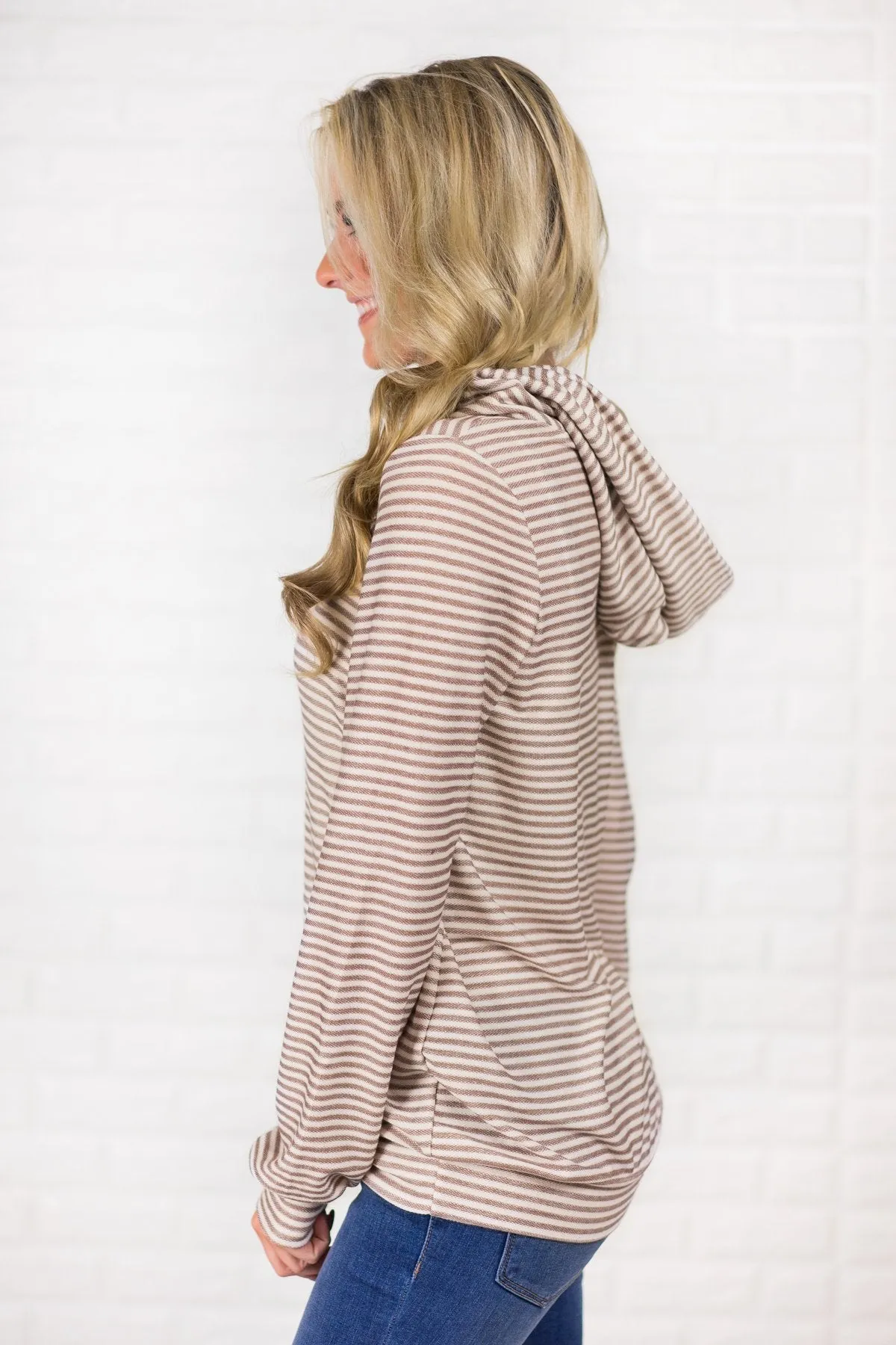 Beige Striped & Polka Dot Hoodie