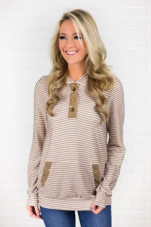 Beige Striped & Polka Dot Hoodie