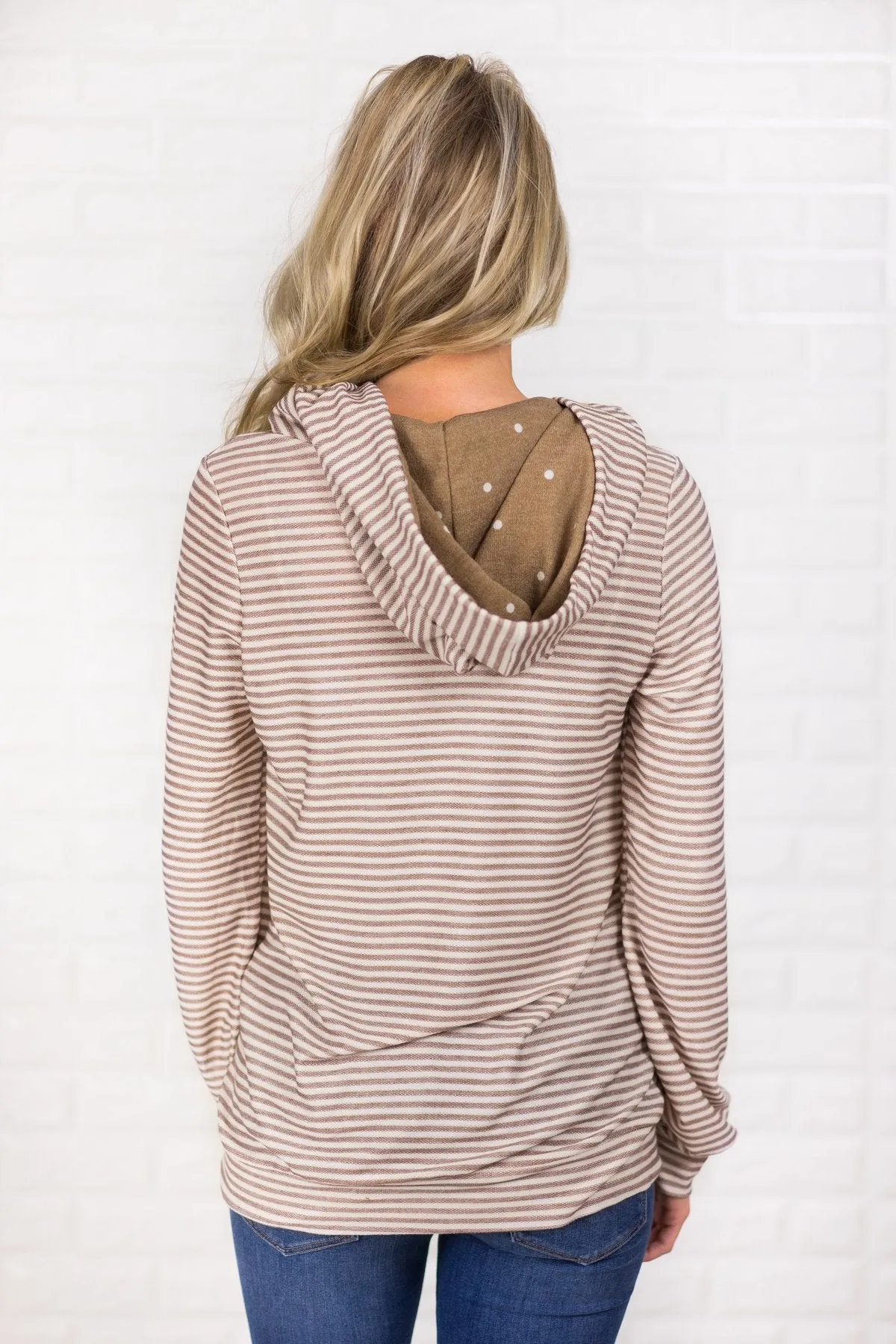 Beige Striped & Polka Dot Hoodie