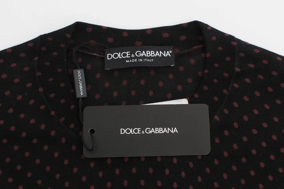 Black Red Polka Dotted Silk T-shirt