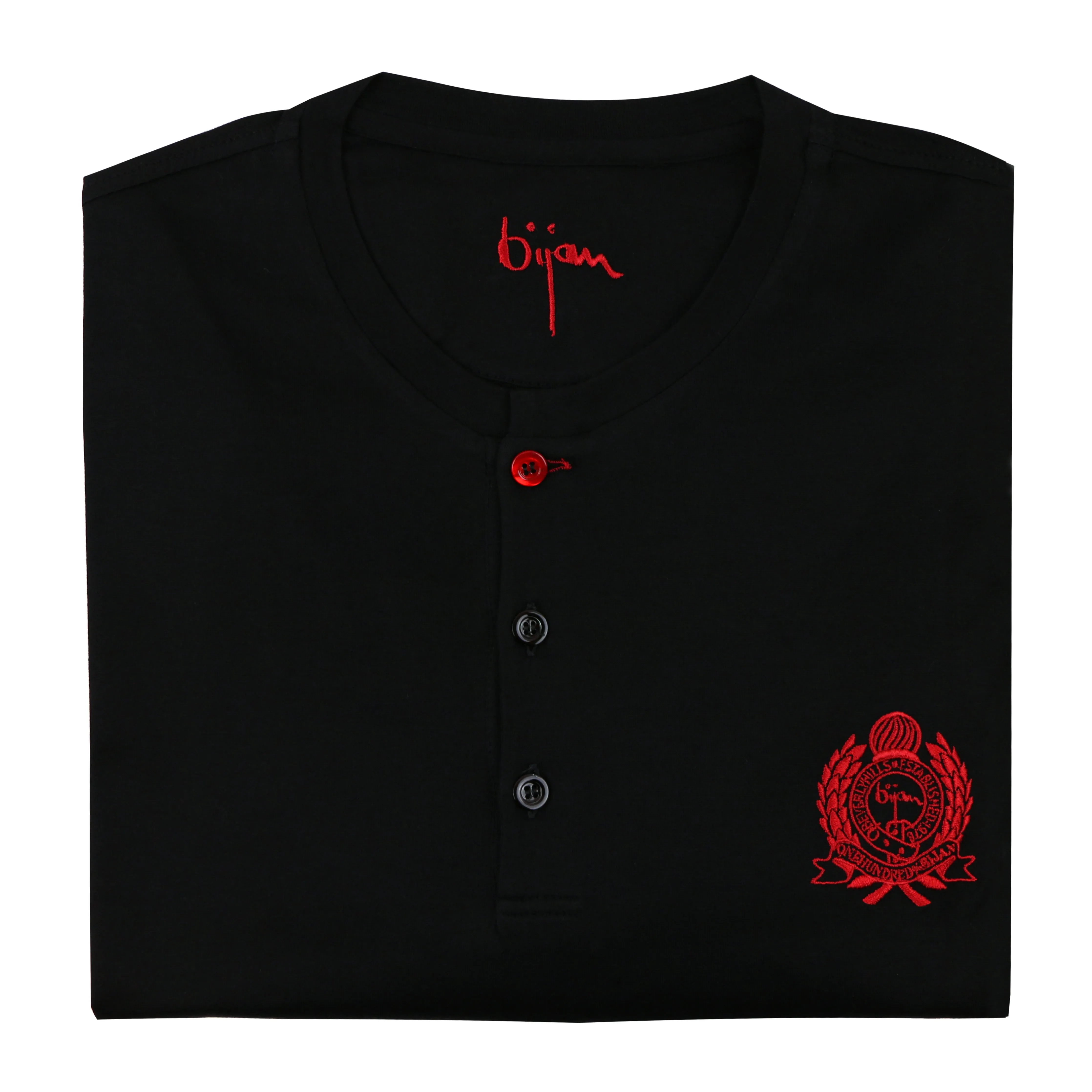 Black Round Neck Short Sleeve T-Shirt with 3 Buttons