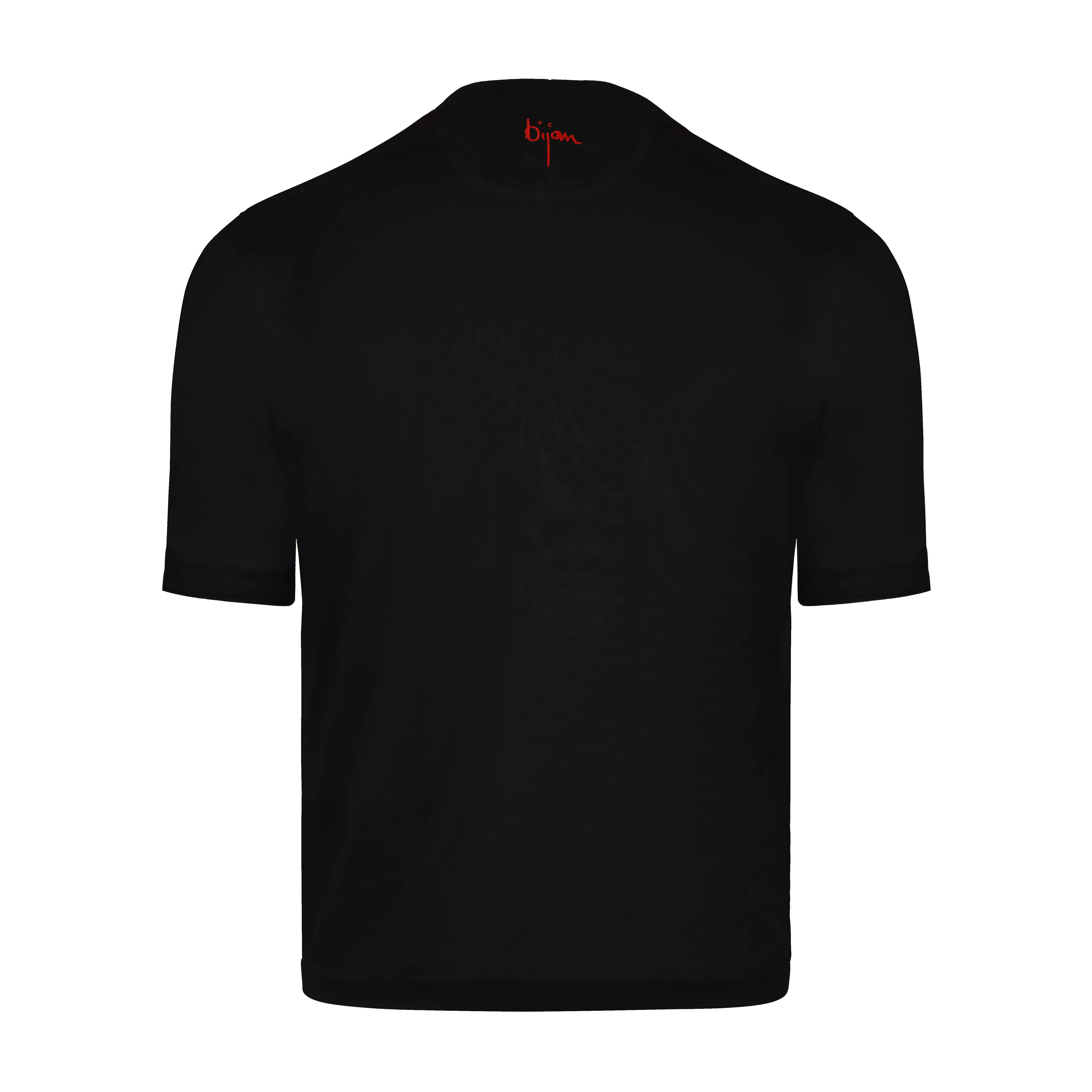 Black Round Neck Short Sleeve T-Shirt with 3 Buttons