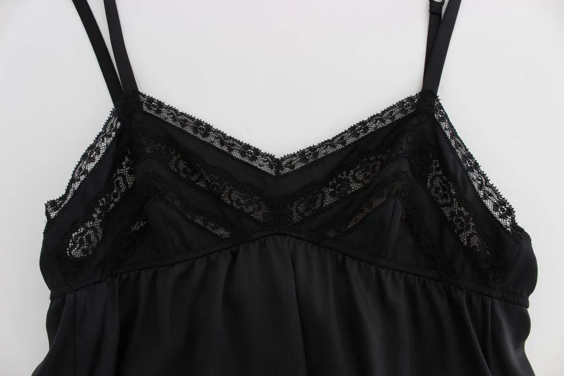 Black Silk Floral Lace Lingerie Top