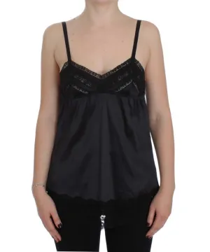 Black Silk Floral Lace Lingerie Top