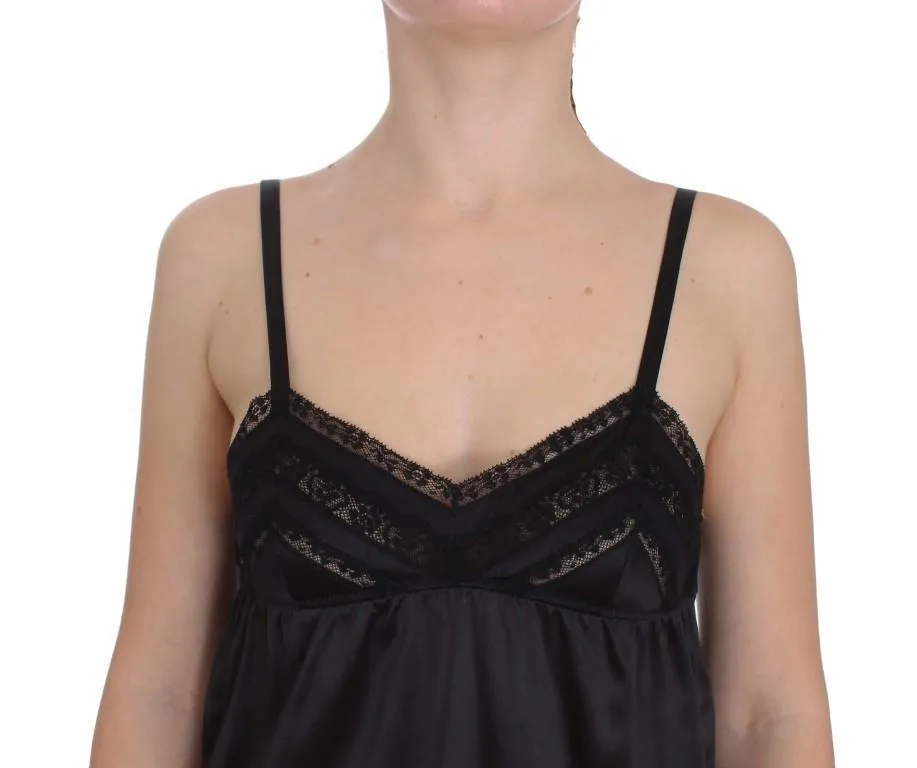 Black Silk Floral Lace Lingerie Top