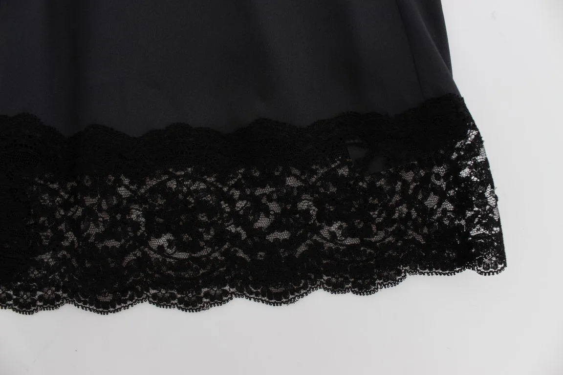 Black Silk Floral Lace Lingerie Top