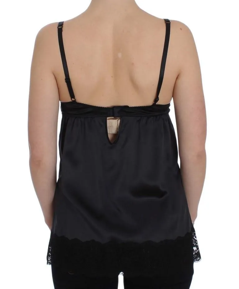 Black Silk Floral Lace Lingerie Top