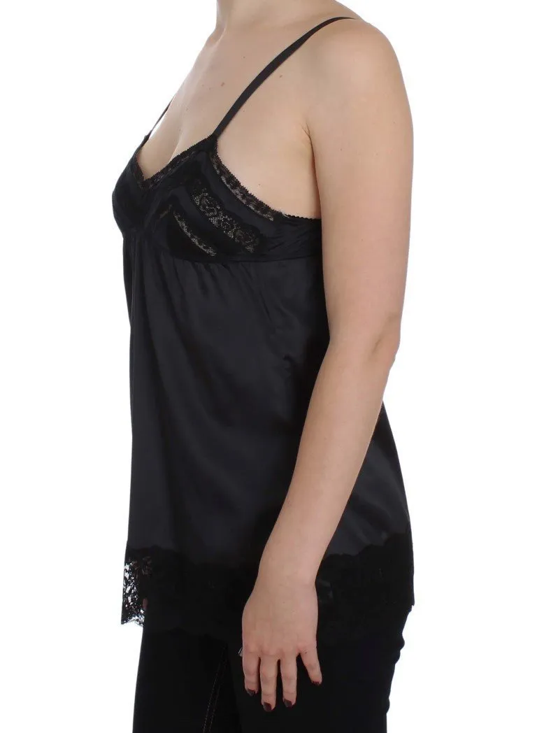 Black Silk Floral Lace Lingerie Top