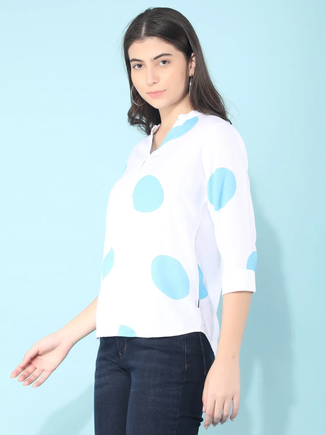Blue Polka Dots Linen Top