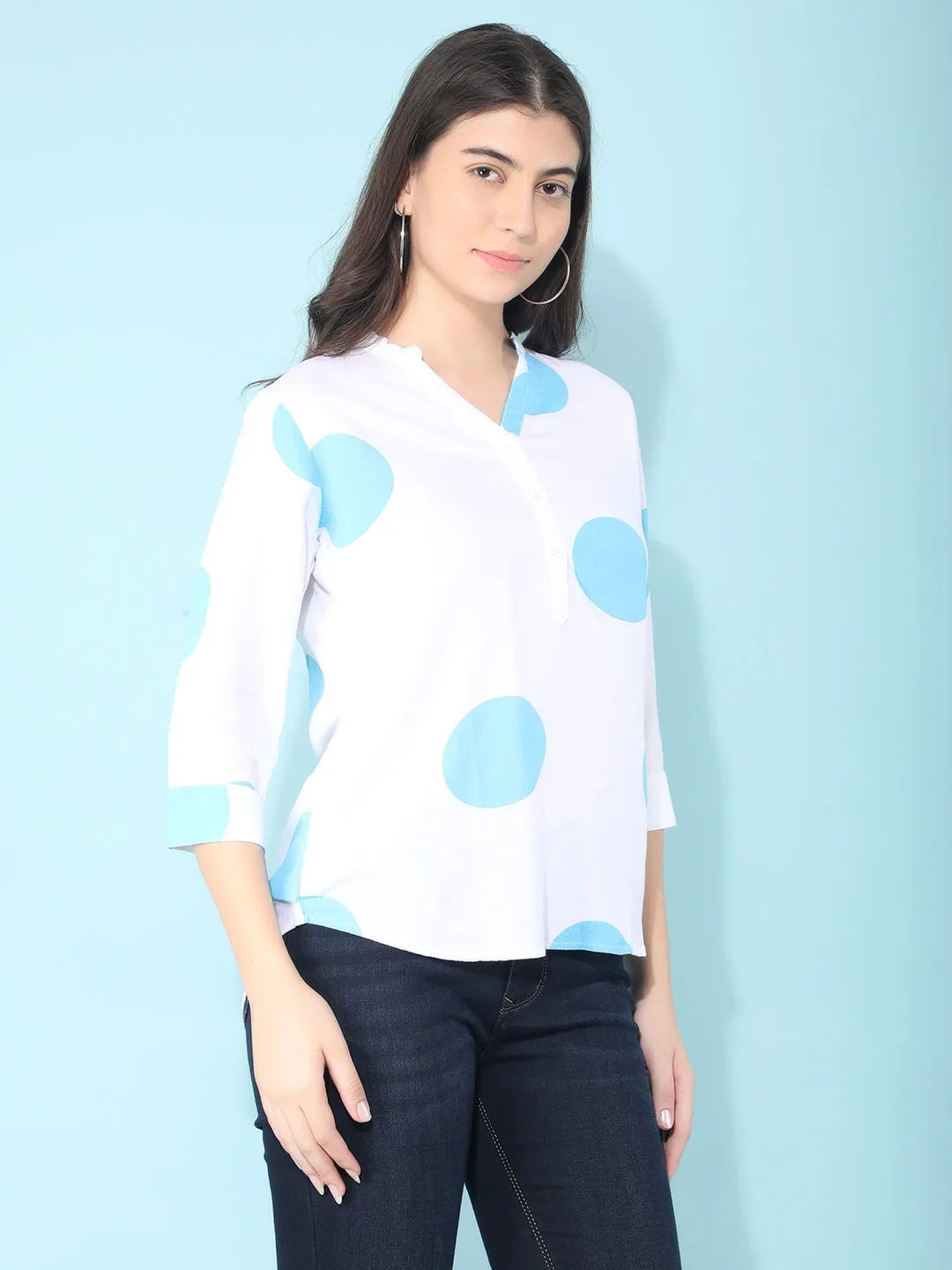 Blue Polka Dots Linen Top