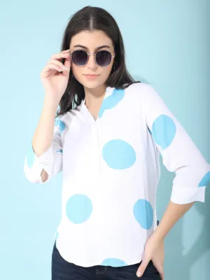 Blue Polka Dots Linen Top