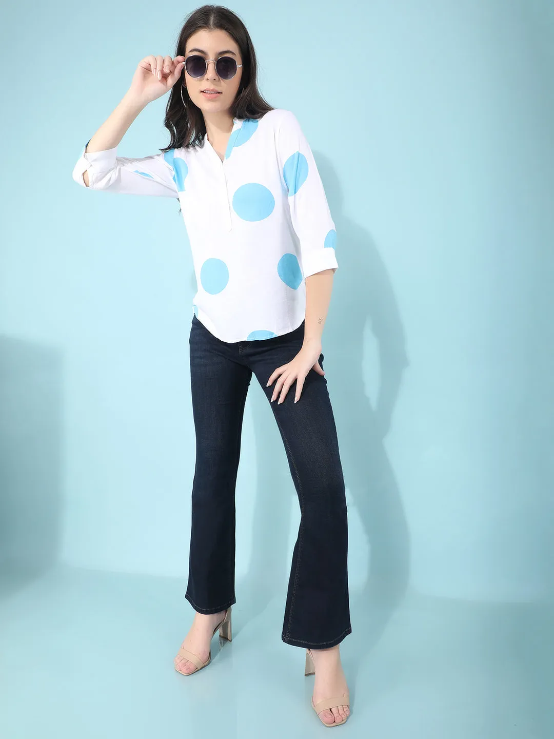 Blue Polka Dots Linen Top