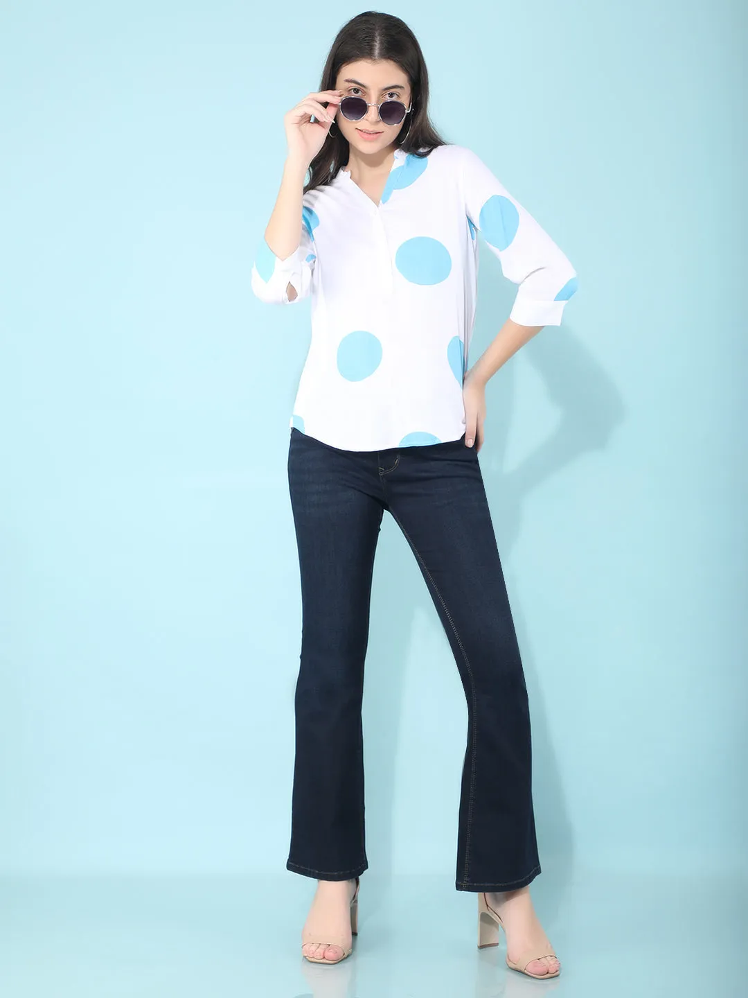 Blue Polka Dots Linen Top