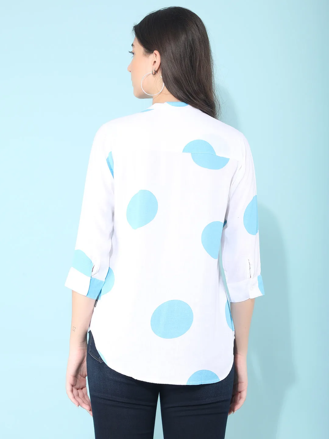 Blue Polka Dots Linen Top