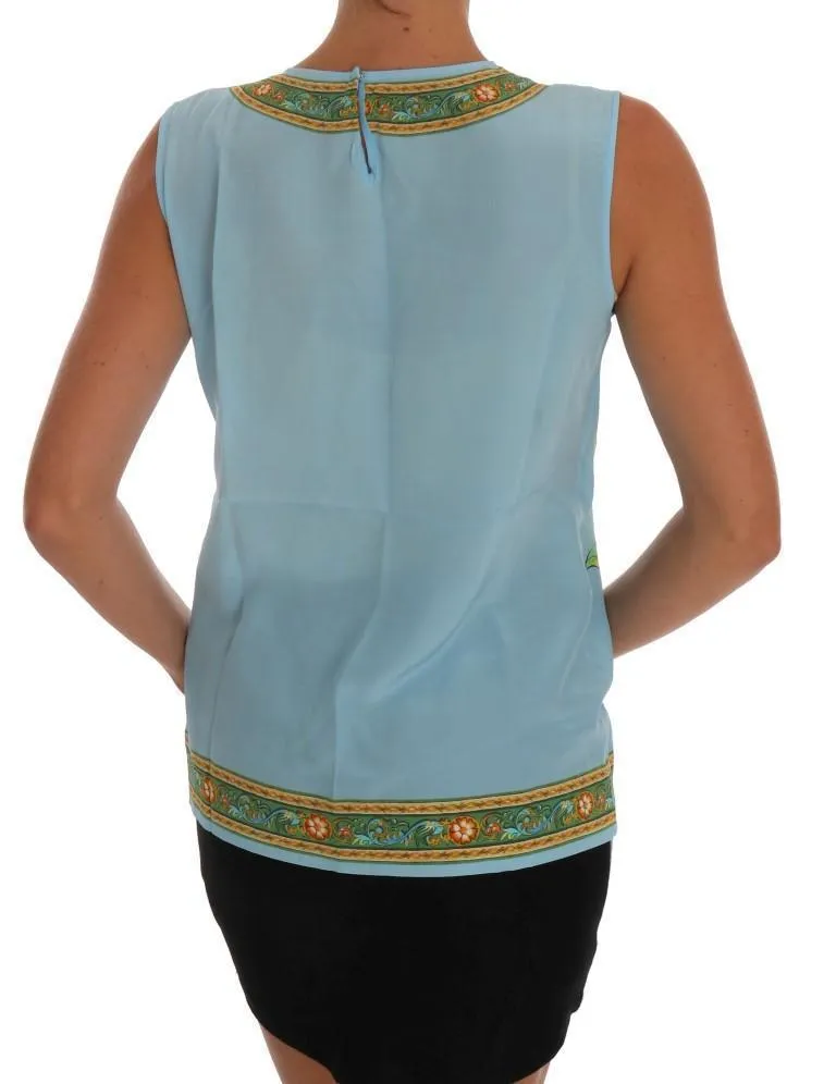 Blue Sicily Print Silk Blouse