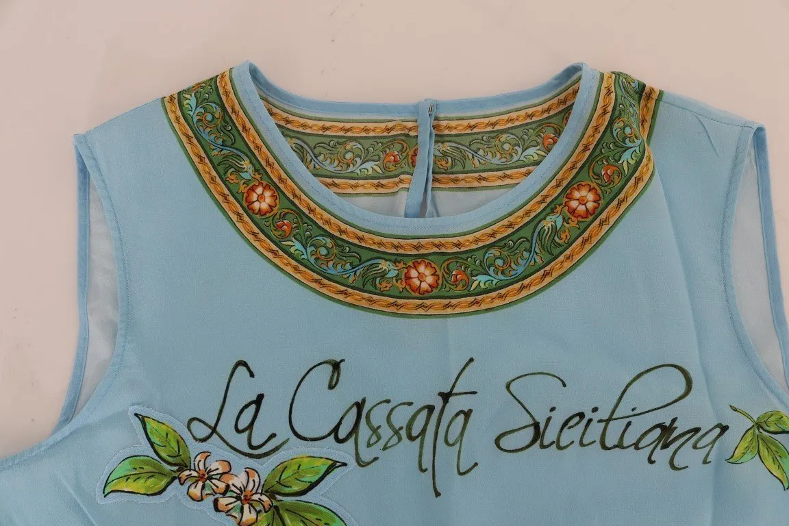Blue Sicily Print Silk Blouse