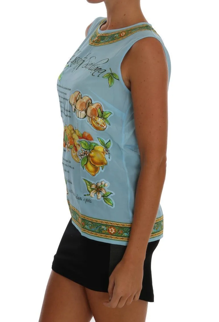 Blue Sicily Print Silk Blouse