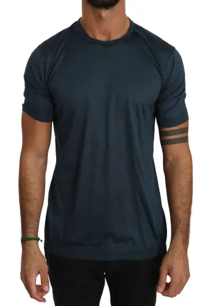 Blue Solid 100% Silk Top Logo T-shirt