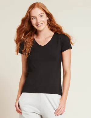 Boody Body EcoWear Women's V-Neck T-Shirt - Bamboo Viscose - Soft Short Sleeve V Neck Tee Black, Small