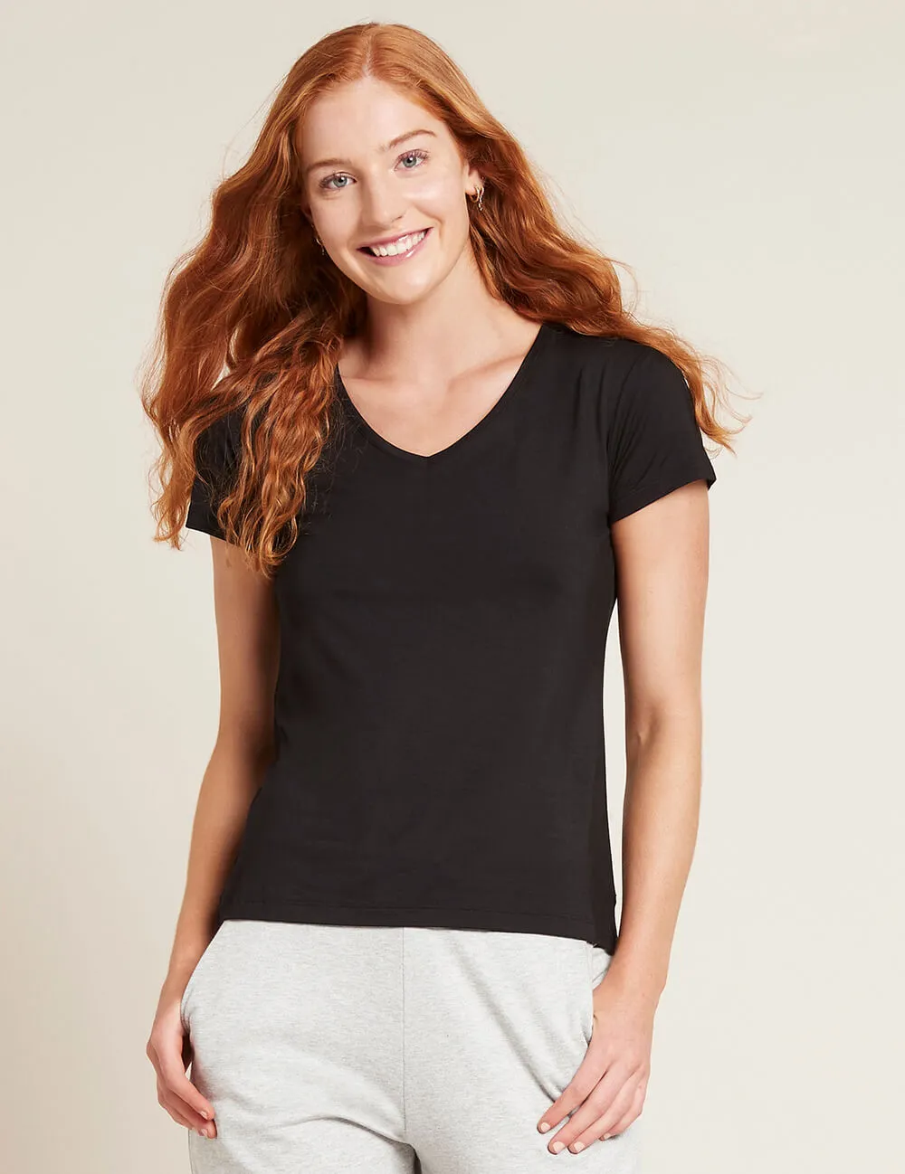 Boody Body EcoWear Women's V-Neck T-Shirt - Bamboo Viscose - Soft Short Sleeve V Neck Tee Black, Small