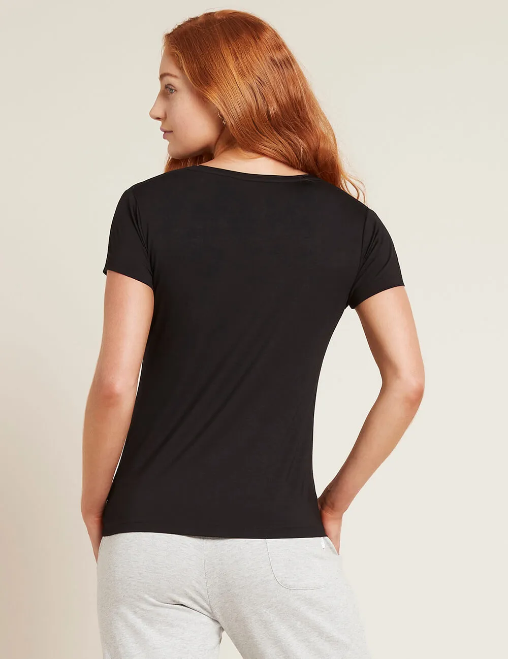 Boody Body EcoWear Women's V-Neck T-Shirt - Bamboo Viscose - Soft Short Sleeve V Neck Tee Black, Small