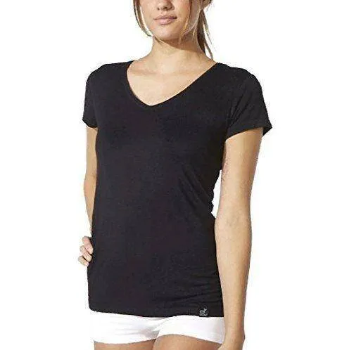 Boody Body EcoWear Women's V-Neck T-Shirt - Bamboo Viscose - Soft Short Sleeve V Neck Tee Black, Small
