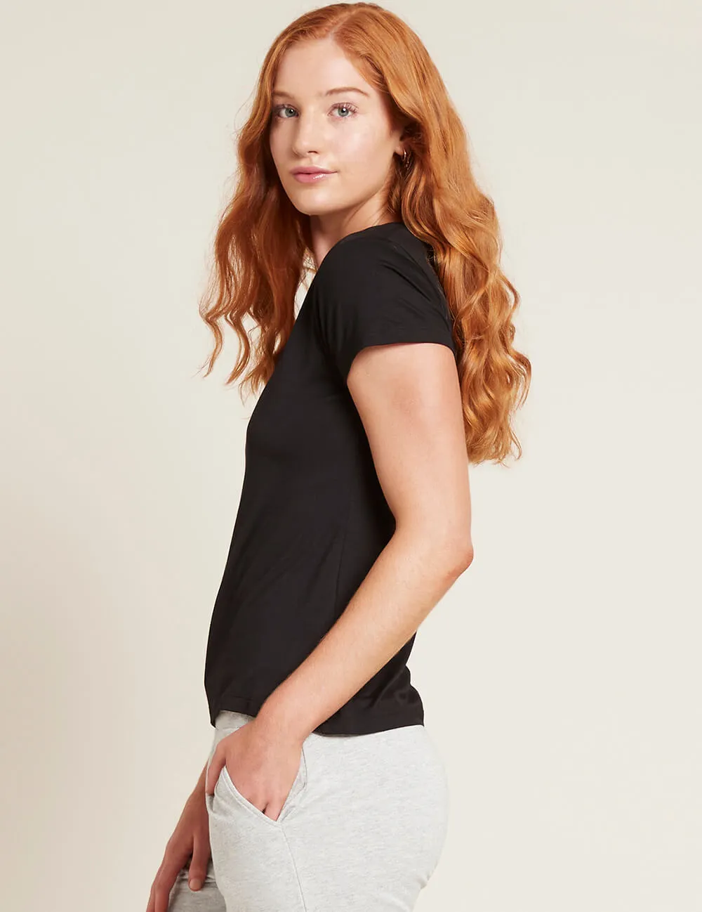 Boody Body EcoWear Women's V-Neck T-Shirt - Bamboo Viscose - Soft Short Sleeve V Neck Tee Black, Small