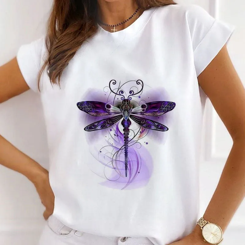 Butterfly Printed Women White T-shirts