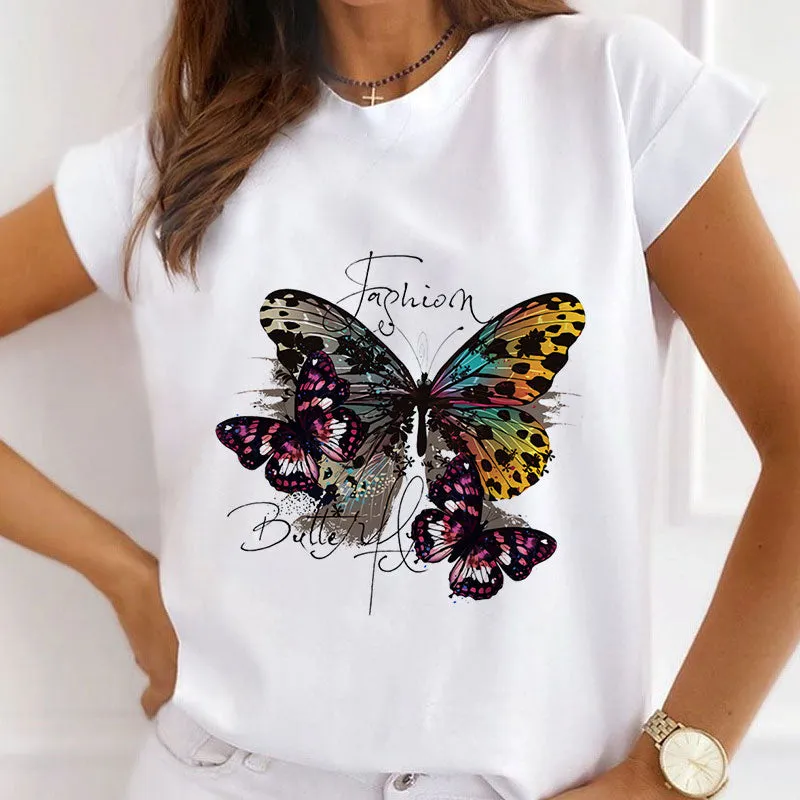 Butterfly Printed Women White T-shirts