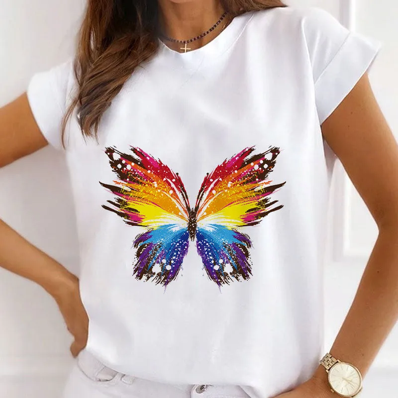 Butterfly Printed Women White T-shirts