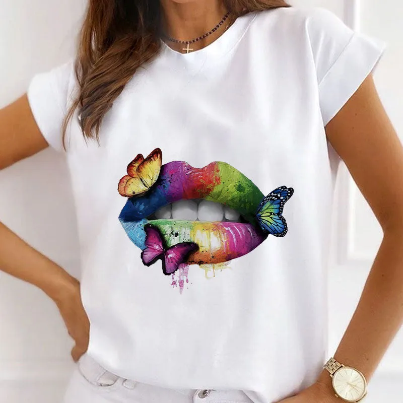 Butterfly Printed Women White T-shirts