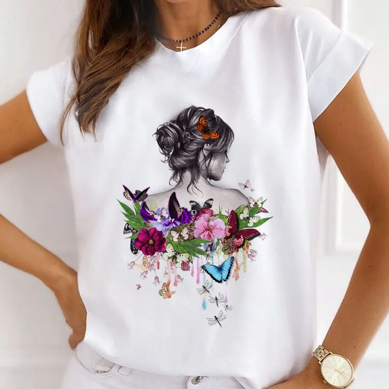 Butterfly Printed Women White T-shirts