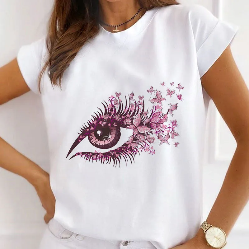 Butterfly Printed Women White T-shirts
