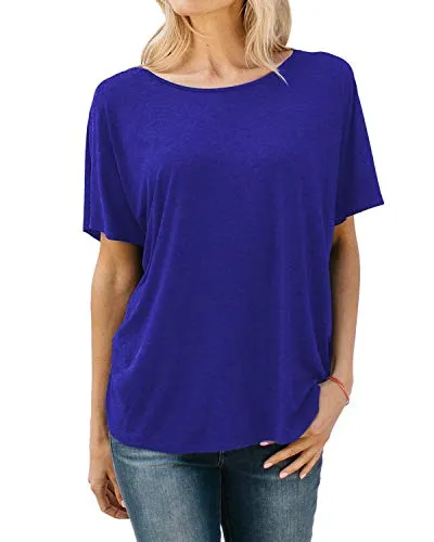 BYSBZD Womens Casual Plain Short Sleeve Open Back Knot Shirt Yoga Tops Blue S