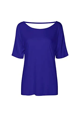 BYSBZD Womens Casual Plain Short Sleeve Open Back Knot Shirt Yoga Tops Blue S