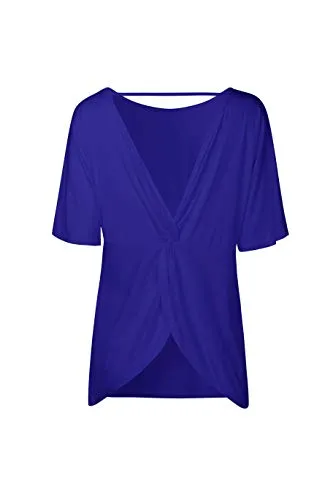 BYSBZD Womens Casual Plain Short Sleeve Open Back Knot Shirt Yoga Tops Blue S