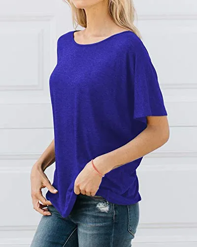 BYSBZD Womens Casual Plain Short Sleeve Open Back Knot Shirt Yoga Tops Blue S