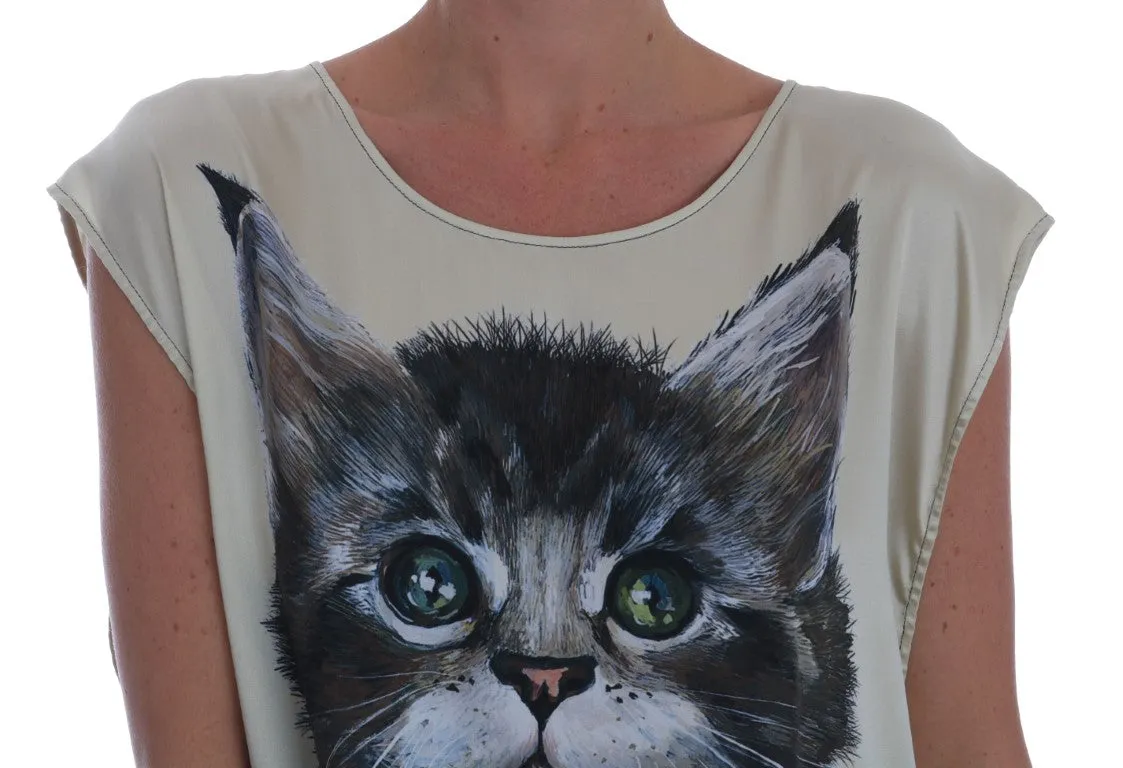 Cat Print Silk Stretch T-shirt