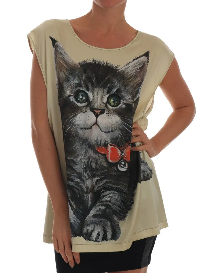 Cat Print Silk Stretch T-shirt