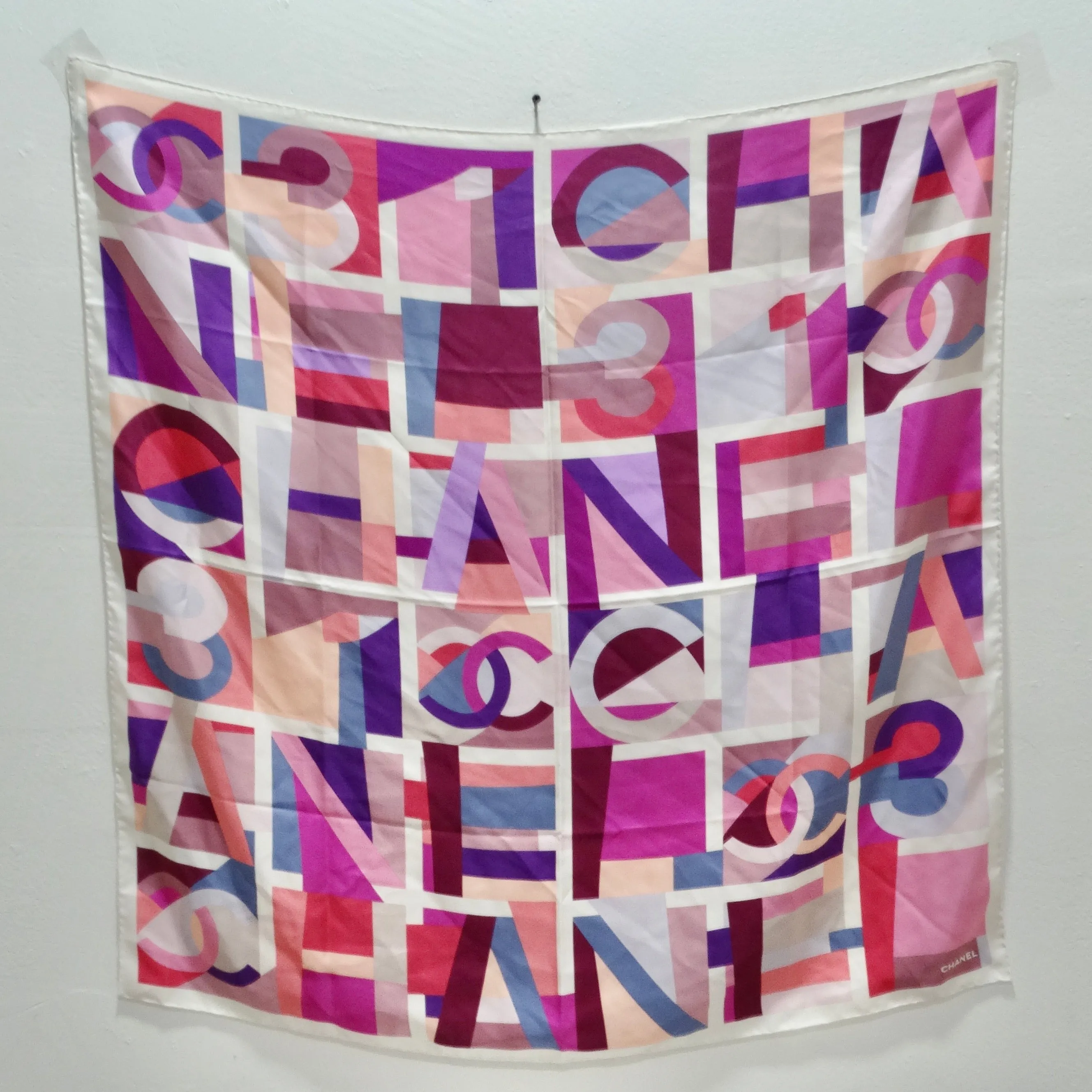 Chanel Multicolor Silk Logo Scarf