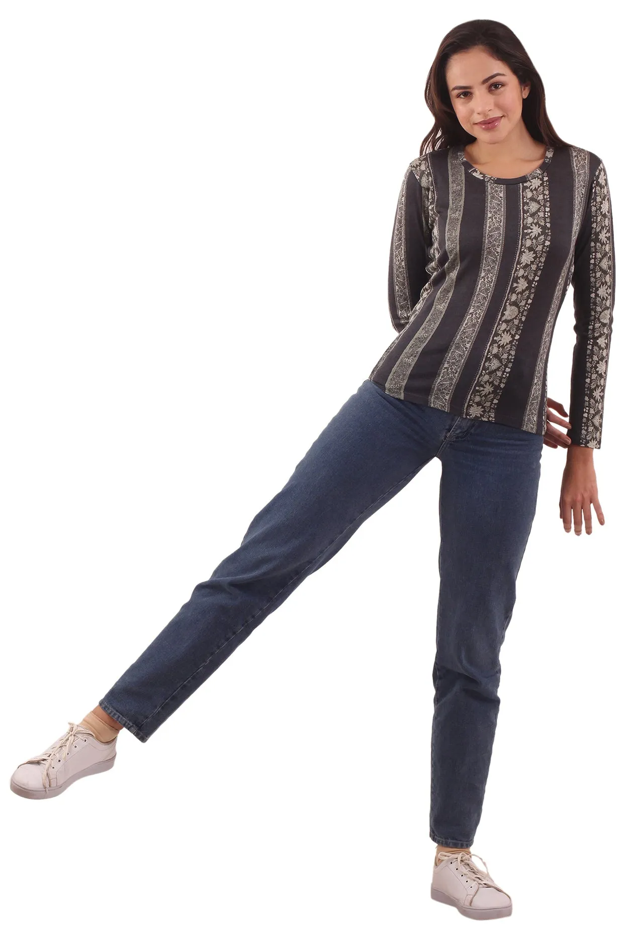 Charcoal Patterned Striper Top