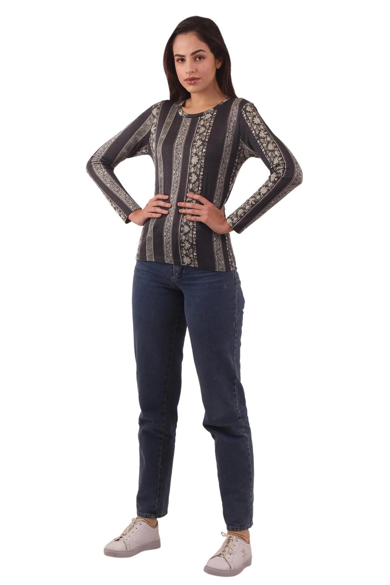 Charcoal Patterned Striper Top
