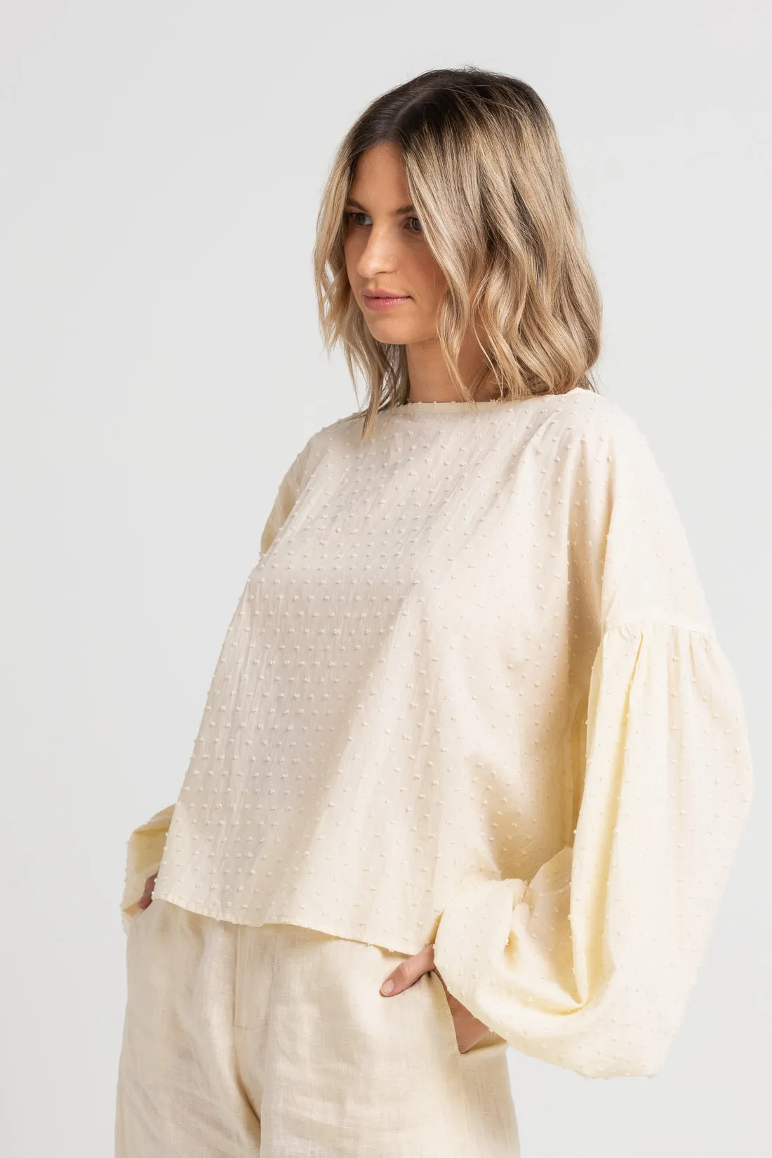 Charlotte Billowed Sleeve Blouse Shell Polka Dot