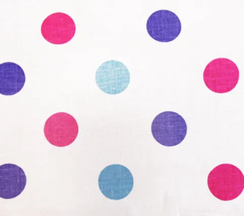 China Seas Fabric: Charade Multi - Custom Pink / Blue / Lavender Dots on White 100% Belgian Linen