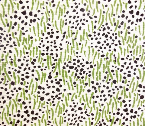 China Seas Fabric: Trilby - Jungle Green / Brown Dot on Tinted Belgian Linen / Cotton
