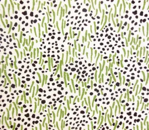 China Seas Fabric: Trilby - Jungle Green / Brown Dot on Tinted Belgian Linen / Cotton
