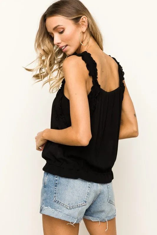 Cinched Waist Black Tank