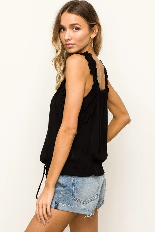 Cinched Waist Black Tank